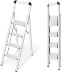 KINGRACK Aluminium 4 Step Ladder, Lightweight Step Stool with Non-Slip Pedals, Handrail, Foldable Step Ladder for Kitchen, Garage, Home, Space Saving, Sturdy and Portable, Silver by KINGRACK