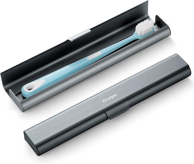 Aluminum Toothbrush Travel Case, Portable Travel Toothbrush Holder, Durable Manual Toothbrush Box Container for Traveling, Bathroom, Camping, Business Trip-Gray Blue by Oralphi