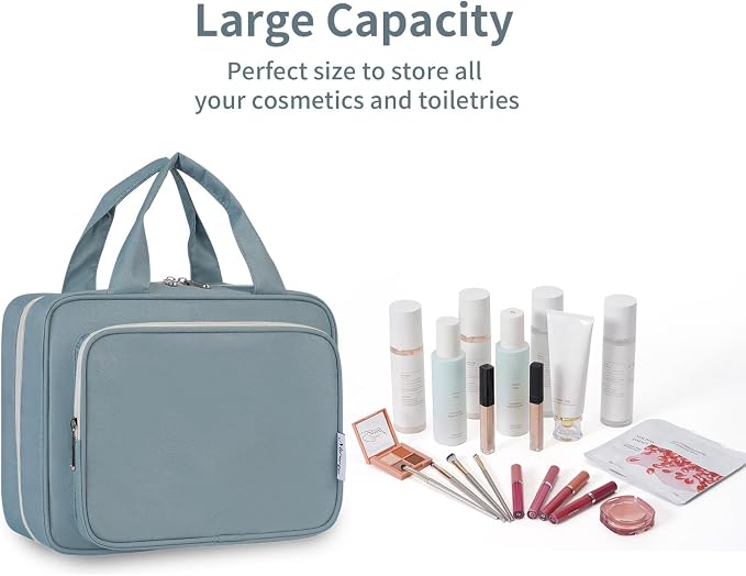 Narwey Hanging Toiletry Bag for Women Travel Makeup Bag Organizer Toiletries Bag for Travel Size Essentials Accessories Cosmetics (Greyish Blue (Medium)) - Image 6