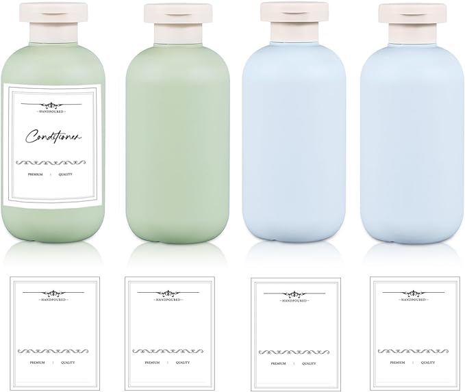 6.8 oz Plastic Travel Shampoo Bottles, Refillable Flip Cap Squeeze Bottles for Toiletries, Large Leakage-proof Travel Shampoo and Conditioner Container (Blue and Green) by UMETASS