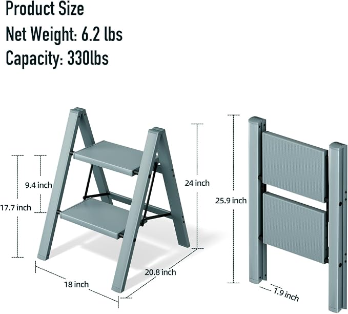 Mayi Plus 2 Step Stool Foldable, Aluminum, Lightweight Step Ladder | Extra-wide anti-slip folding steps with 330 lbs, for home,kitchen,office,outdoor,Blue - Image 6