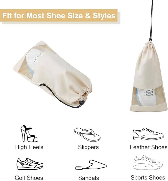 4 Pcs Single Shoe Bags for Travel, Drawstring Shoe Bags with Clear Window | 9.1"x17.7" Fits Most Shoes, Dust Resistant, Washable & Reusable, Travel Shoe Storage Bags for Men & Women - Image 4