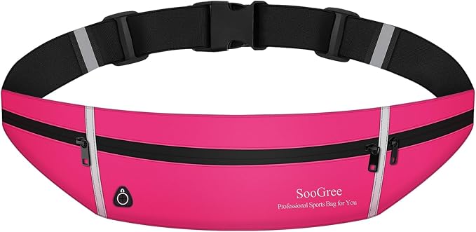 SooGree Slim Running Belt Sport Fanny Pack for Women Men,Outdoor Reflective Waist Pack Runner Pouch Belt, Zipper Waterproof Running Phone Holder Jogging Pouch for Phone Money Belt Waist Bag (Pink) by SooGree
