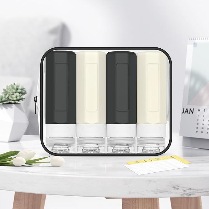 Redfly Travel Bottles for Toiletries, Tsa Approved 3oz Travel Size Containers, Leak Proof Travel Size Toiletries Bottles Silicone, BPA Free Refillable Shampoo Conditioners Essentials Kit, Black&White - Image 7