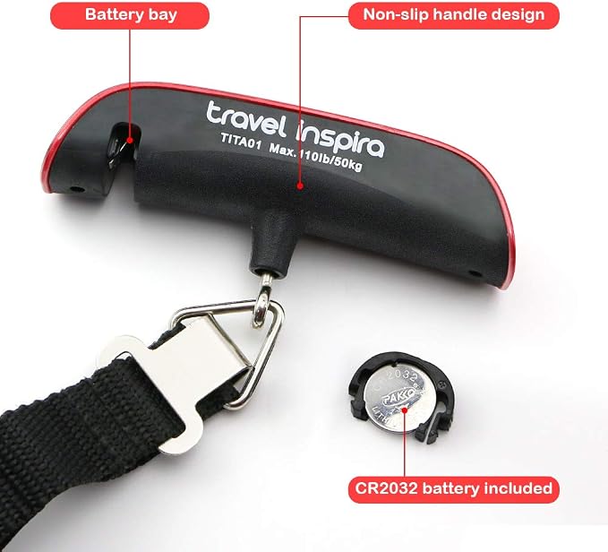 travel inspira Luggage Scale, Portable Digital Hanging Baggage Scale for Travel, Suitcase Weight Scale with Rubber Paint, Temperature Sensor, 110 Pounds, Battery Included - Image 5