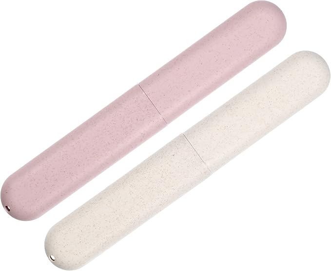 VOCOSTE 2Pcs Travel Toothbrush Case, Beige&Pink | Moisture-Proof Keeps Brush Fresh, Compact for Tight Bags, 2-Pack for Sharing, Essential for Couples by VOCOSTE
