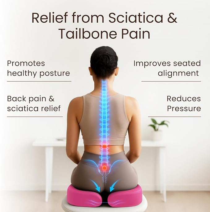 Office Chair Cushion - Seat Cushion for Tailbone Pain Relief - Butt Pillow for Coccyx, Sciatica, and Lower Back Pain - Orthopedic Chair Pad for Lumbar Support in Office Desk (Pink) - Image 2