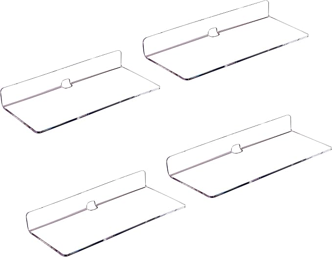 4 PCS Clear Small Acrylic Floating Wall Shelves,9 Inch Adhesive Display Shelf for Nintendo Switch/Smart Speaker/Security Cameras/Action Figures,No Damage Expand Wall Space by IEEK