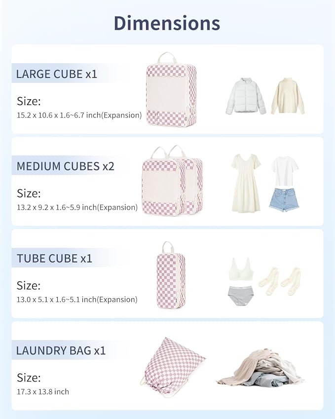 Narwey 6 Set Compression Packing Cubes for Travel Women Men, Travel Cubes for Carry On Suitcase, Durable Compression Luggage Organizer Bags - Image 4
