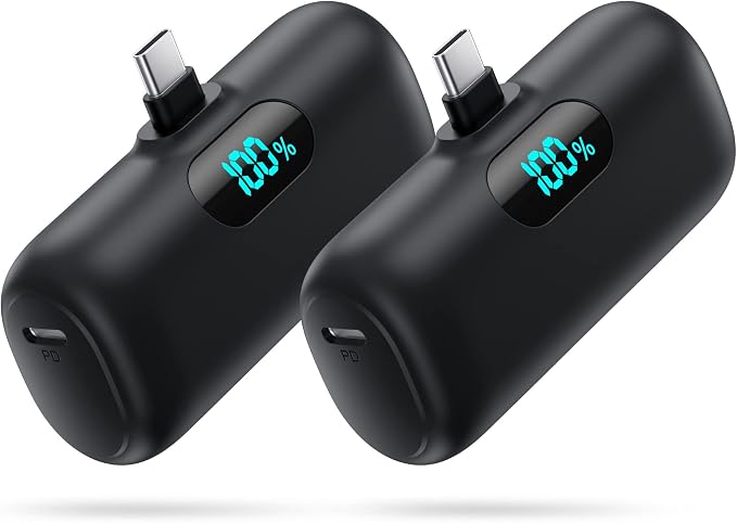 [2-Pack] Mini Portable Charger 5000mAh Power Bank,3A PD USB C Cell Phone Portable Power, LCD Display Battery Pack Compatible with iPhone 17/17 Air/16/16 pro/15/15 pro Max/Android/Samsung/Moto/LG etc by Swyop