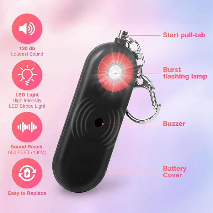 MtMinn Personal Safety Alarm for Women - 130dB Self Defense Keychains Siren Whistle, Replaceable Battery with SOS LED Strobe Light - Emergency Security Safe Protection Devices for Kids Elderly - Image 3