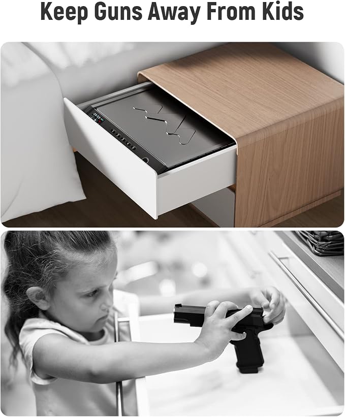 Gun Safe, Biometric Safes for Pistols with LCD Display of Time Battery, Fingerprint Quick Access Handgun Safe Pistol Bedside, Nightstand, Car, 2 Capacity - Image 6