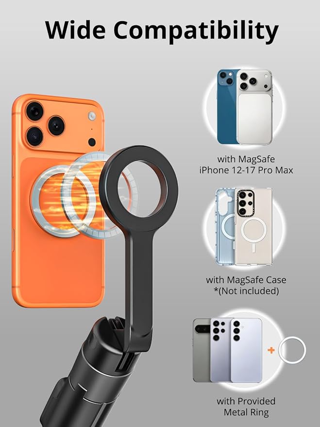 69" Magnetic Phone Tripod for iPhone w/Remote Control UPT-01M | For iPhone 12-17 & Android, 360° Rotation, Compatible w/ MagSafe, Magnetic Ring Attached,Video Recording & Vlogging - Image 3