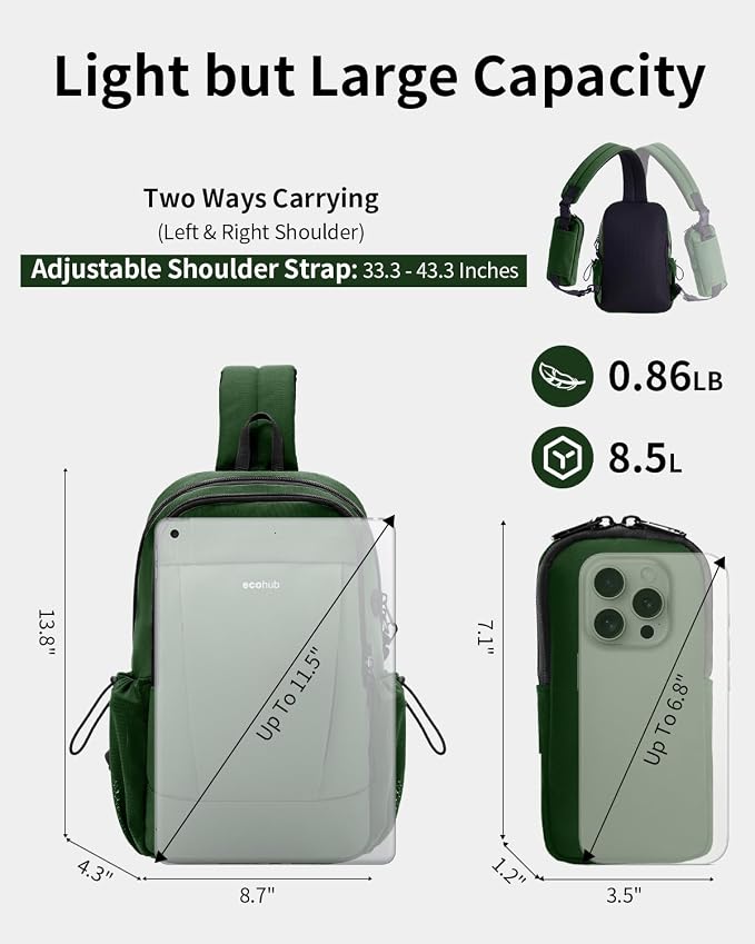 ECOHUB Anti-Theft Crossbody Bag Men Women RFID Blocking Lightweight Sling Backpack Water Resistant for Travel Hiking Outdoor - Image 2