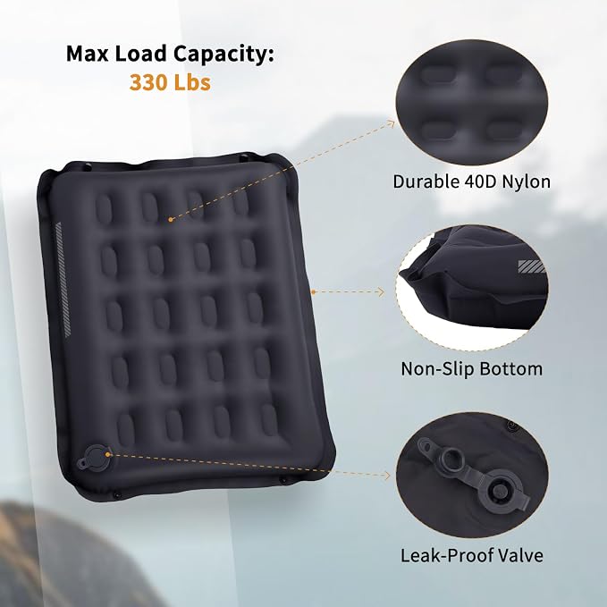 Inflatable Seat Cushion with Adjustable Firmness (Dark Gray) | adjustable firmness, lightweight, waterproof, non-slip. For stadium, office, camping, car & long flights - Image 7