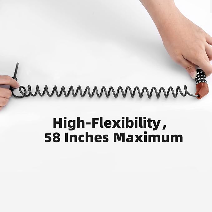 ROCKBROS Motorcycle Helmet Lock Combination 4 Digit Lightweight Cable | 0.18" Thick Anti-Cut Steel, Extends to 60", 100g Ultra-Light, PVC Coating Scratch-Free, for Helmet/Wheel/Stroller/Luggage - Image 3