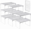 NiHome 8-Pack Stackable Plastic Kitchen Storage Shelf Foldable Rack, White | Stackable Kitchen Cabinet Organizer and Storage Shelves, Expandable Storage Racks for Counter Cabinet Pantry by NiHome