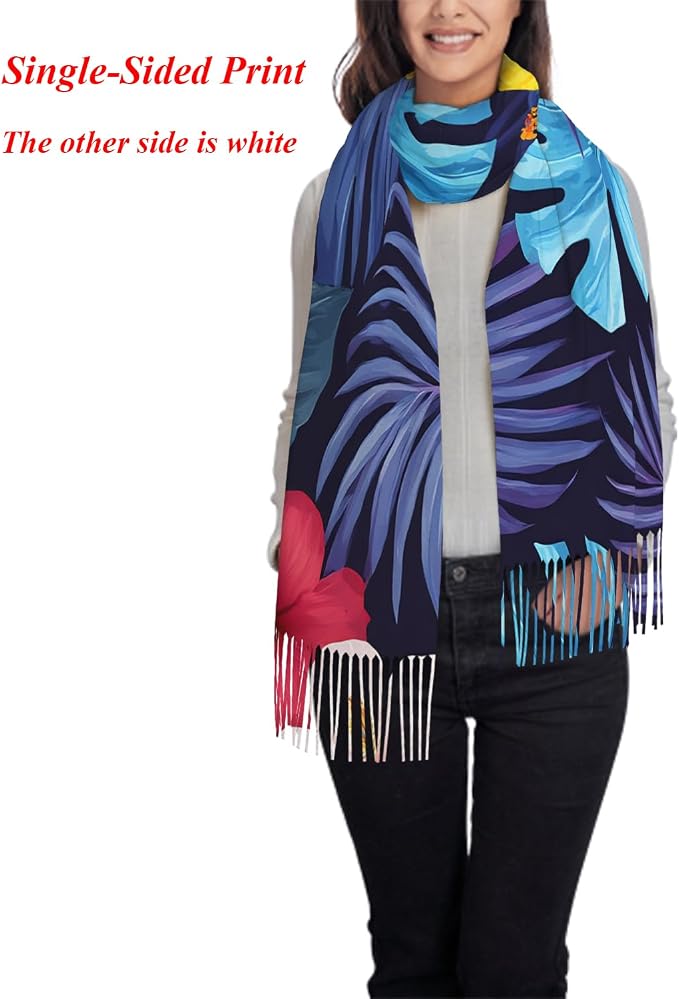 IBILIU Oversize Scarf for Women Floral Flower Purple Prune Color Scarf Tassel Scarves Fall Winter Shawl Wraps - 77.6 x 28.3in - Image 2