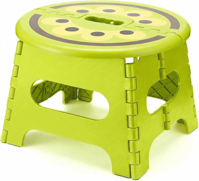 9 Inch Cute Folding Step Stool for Kids, with Handle, Kiwi Green | Foldable Step Stool, Heavy Duty, Lightweight, Non-Slip, for Toddler/Adults, for Kitchen Bathroom Outdoor, Sturdy Collapsible by ACSTEP