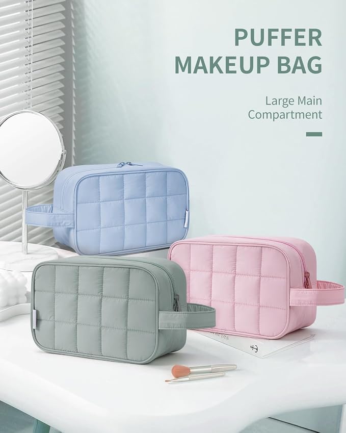 Narwey Quilted Makeup Bag Puffy Make up Bag Cosmetic Bag Organizer, Puffer Travel Toiletry Bag for Traveling Women Girl, Travel Bag for Toiletries, Skincare Medicine Bags (Sage Green) - Image 7