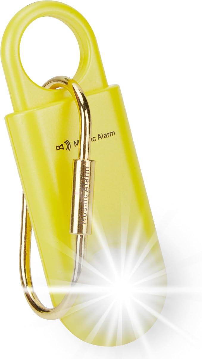 130dB Personal Safety Alarm Ultra Bright Strobe Light Loud Sound Keychain Siren with Carabiner for Women, School Children. Hiking Alarm Bear Deterrent. SOS Emergency Alerts. Lemon Yellow by MosaicAlarm