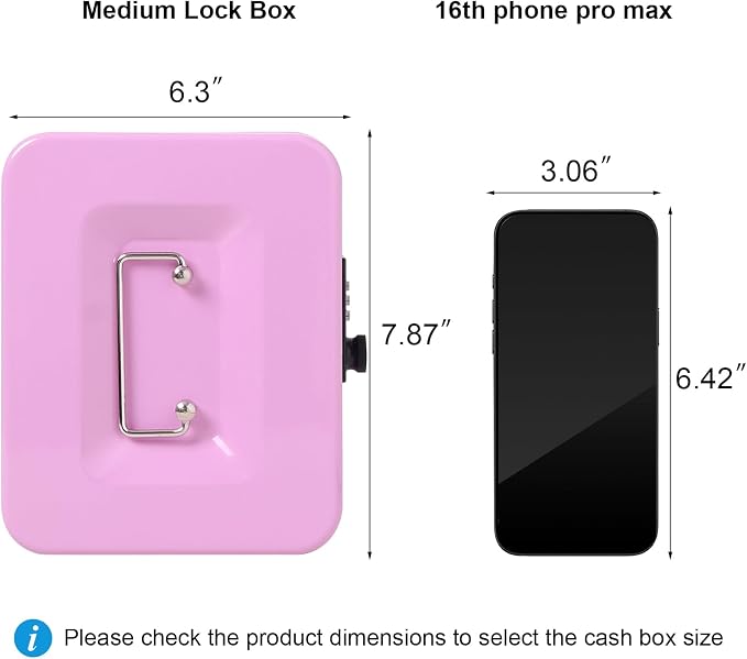 Jssmst Medium Cash Box with Combination Lock - Durable Metal Cash Box with Money Tray Light Purple,7.87 x 6.3 x 3.35 inches - Image 3