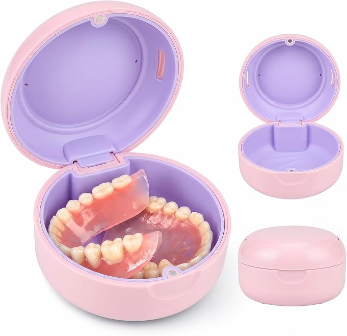 Portable Vent Denture Bath Case Soft Buffer Holder for Travel False Teeth | Safe material, removable silicone pad for hygienic use, multi-scene use, pocket fit for home, journeys & daily oral storage by Gaboolo