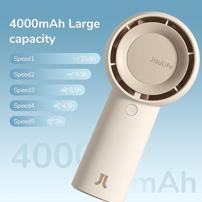 JISULIFE Portable Handheld Turbo Fan Rechargeable 4000mAh 5-Speed (Brown) | Up to 16H max cooling, Personal Battery Powered Pocket Fan for Travel/Outdoor/Vacation/Concerts, Birthday Gifts for Women - Image 3