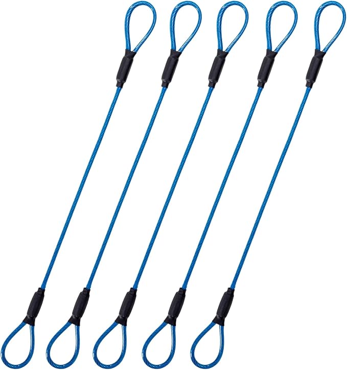 3.3mm Steel Wire Rope Outdoor Travel Security Cable Lock,Braided Steel Coated Safety Cable Luggage Lock,Safety Cable Wire Rope Chain Lock Double Loop Lightweight (Blue, 12in/5Pcs) by MiMetty