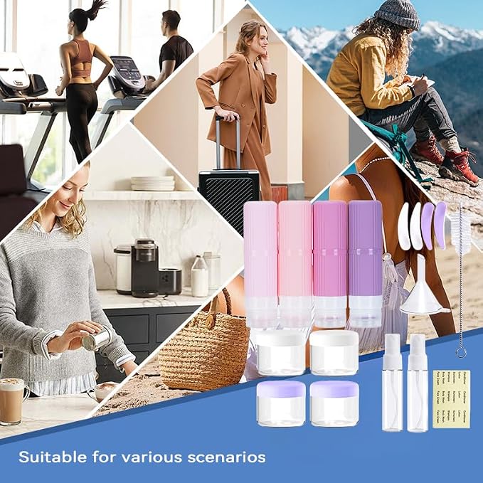 18 packs of toiletries travel bottles, TSA Approval silicone travel containers, leak proof refillable shampoo and conditioner are essential for travel, fitness, business trips, office use(pink) - Image 6