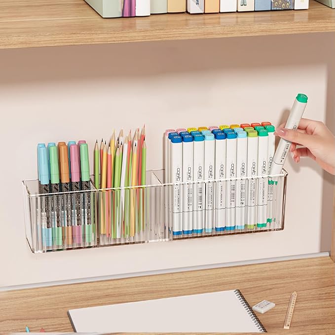 2Pack Wall Mount Pen Holder,Marker Stationery Organizer,Makeup Storage | No Drill,Heavey Duty Adhensive Tape, Clear Wall Storage for Office, Medicine Cabinet Door Organizer Storage, Floating Shelves - Image 7