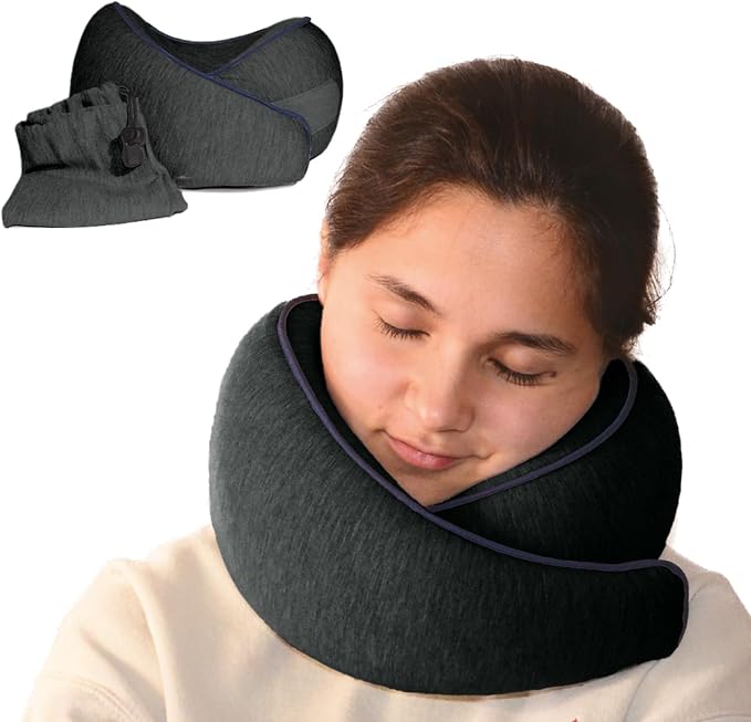 Memory Foam Travel Pillow | Provides Real Support to Head, Neck and Chin | Best Firm Airplane Pillow for Long Flights by Etonville