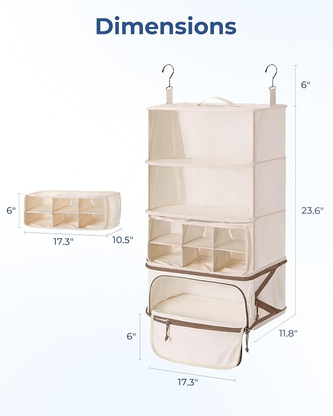 BAGSMART Hanging Packing Cubes for Travel, Hanging Shelves for Suitcases Organizers, Wet Dry Bags 5 Pack, Travel Bags Reusable for Swimsuits (Beige) - Image 6