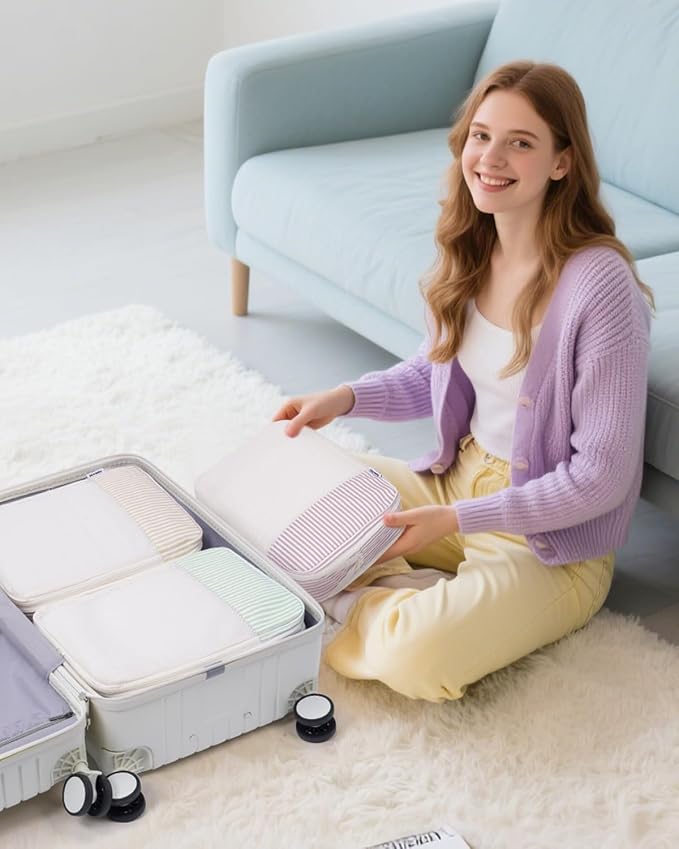 Narwey 6 Set Compression Packing Cubes for Travel Women Men, Travel Cubes for Carry On Suitcase, Durable Compression Luggage Organizer Bags - Image 6