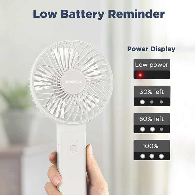 EasyAcc Handheld Fan, 5000 Battery Operated Portable Fan [ 4 Speed 20 Hours Powerful Hand Table Fan ] One Touch Power Off Foldable USB Desk Fan for Home Travel Outdoor - Image 4