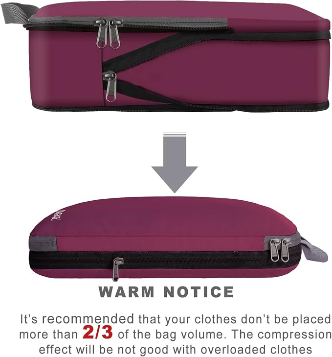 BAGAIL 4 Set/6 Set/8 Set Compression Packing Cubes Travel Accessories Expandable Packing Organizers (Cloth Pattern, 4-Burgundy) - Image 4