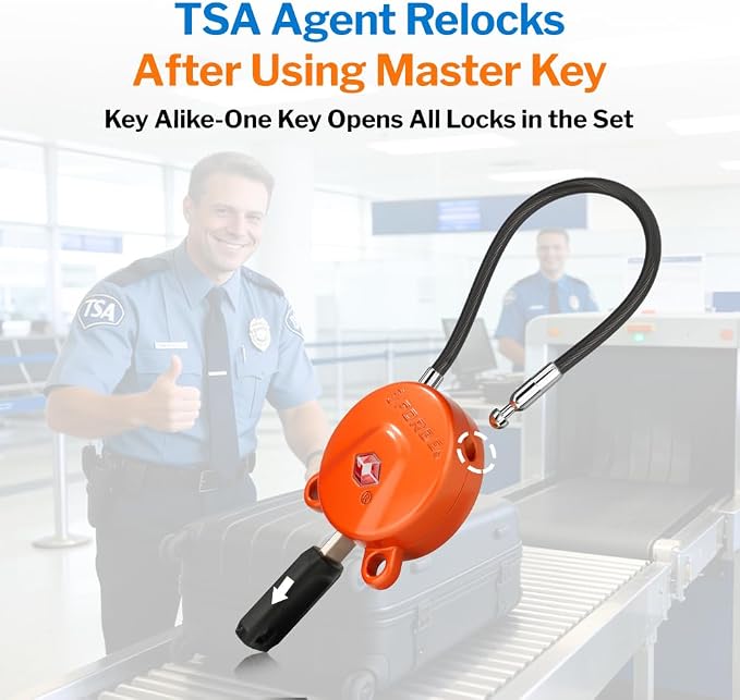Forge TSA Approved Luggage Locks Ultra-Secure Dimple Key Cable Locks for Travel with Zinc Alloy Body- 2 Orange Locks - Image 3
