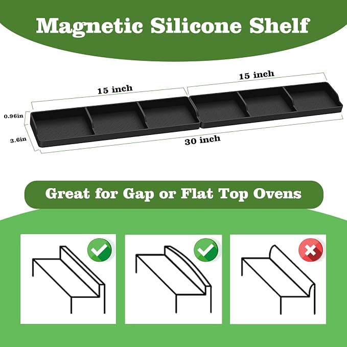 Stove Top Shelf 30 Inch-Silicone Material Magnetic Shelf for Stove-two part | 3 Functional Partitions,Heat Resistant Kitchen Spice Rack Organizer - Image 2