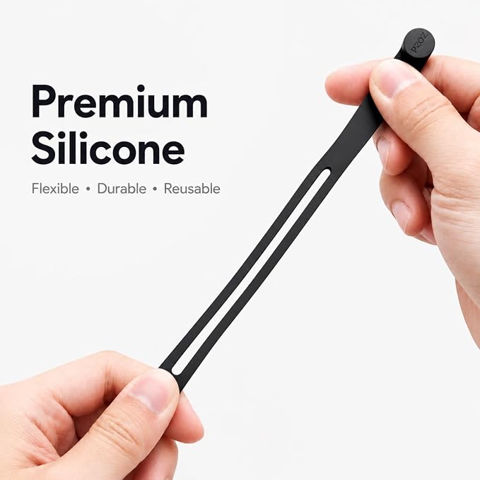 PZOZ Silicone Cable Ties 10 Pack, Reusable Cable Organizer Straps for Cords | Reusable silicone straps keep cables organized, reduce clutter, and create a clean, tidy workspace at home or office. - Image 4