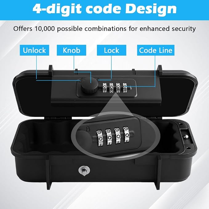 Portable Travel Safe Lock Box with 4 Digit Combination, Anti-Theft Travel Safe with Steel Cable, Waterproof Security Case for Beach, Travel, Hotel, Dorm - Image 3