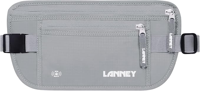 Money Belt for Travel, Slim RFID Blocking Women and Men Hidden Travel Pouch Under Clothes, Passport Holder Protect Cash, Documents, Credit Card, Bonus 2 RFID Sleeves by LANNEY