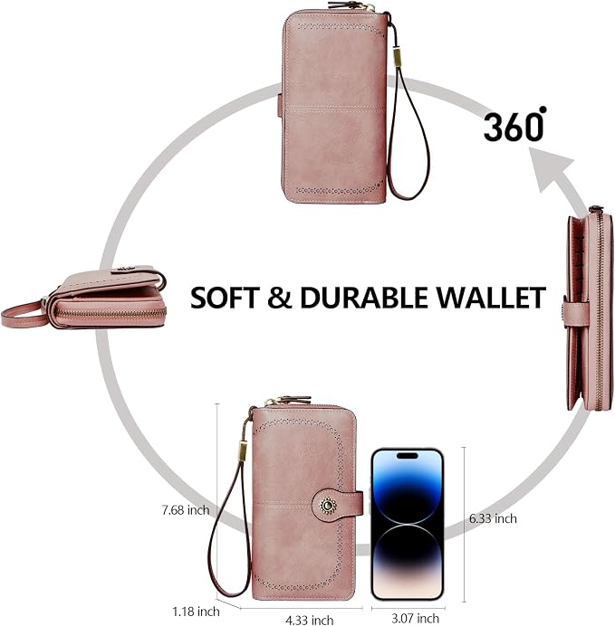 TFKGS Wallet for Women RFID Blocking Leather Large Capacity Card Holder Ladies Phone Clutch Travel Long Purse Wristlet | RFID Blocking - Image 4