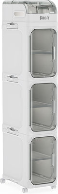 BINSIO 4-Tiers Toilet Paper Storage, Slim Bathroom Organizers and Storage, Bathroom Counter Organizer, Bathroom Organizer Storage Cabinet, Portable Laundry Room Organization, Plastic White Clear Doors by BINSIOStorageOrganizer