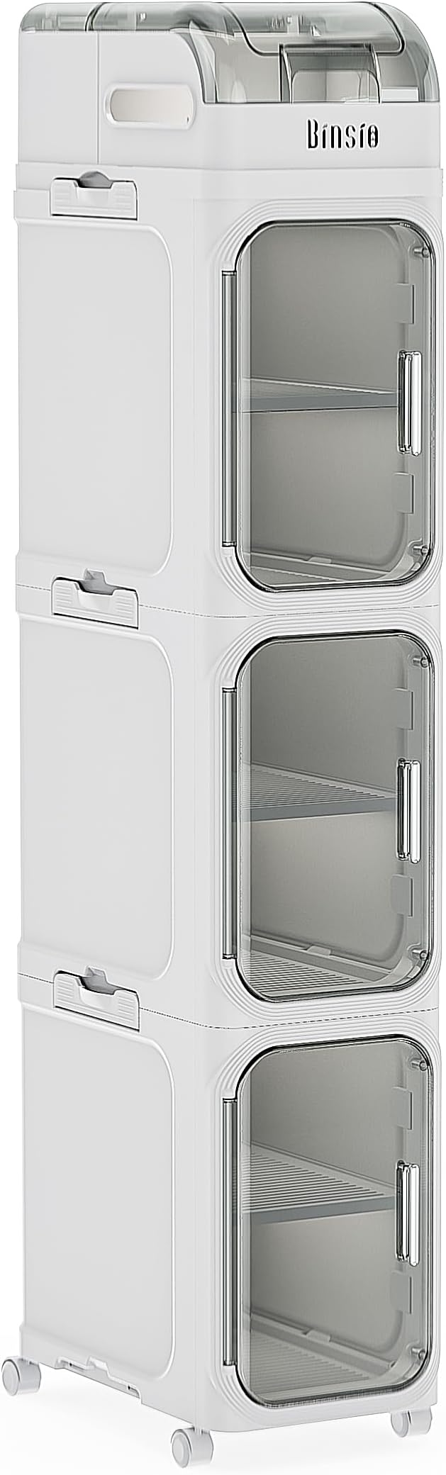 BINSIO 4-Tiers Toilet Paper Storage, Slim Bathroom Organizers and Storage, Bathroom Counter Organizer, Bathroom Organizer Storage Cabinet, Portable Laundry Room Organization, Plastic White Clear Doors by BINSIOStorageOrganizer
