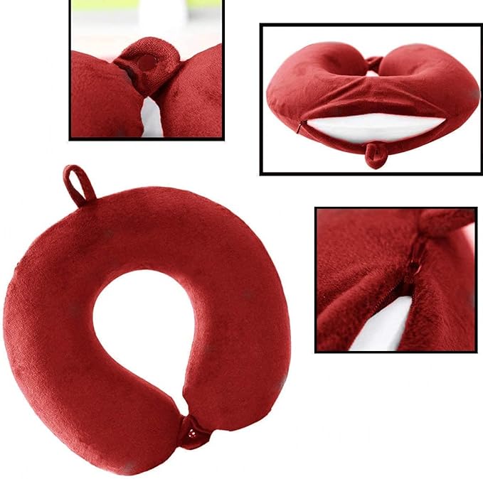 Travel Pillow - Memory Foam Neck Pillow Support Pillow,Luxury Compact & Lightweight Quick Pack for Camping,Sleeping Rest Cushion (Red) - Image 3