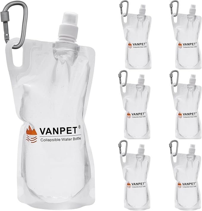 1L Hiking Collapsible Water Bottles, 33OZ BPA-Free Plastic Flasks, Reusable Drink Bags, Foldable Backpacking Water Bottle for Travel Camping Hiking (6-Pack) by VANPET