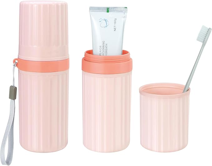 Mulbozy Travel Toothbrush Holder, Large Travel Toothbrush Cup Case, Portable Travel Toothbrush Toothpaste Makeup Storage for Business Trip Camping School - Pink by Mulbozy