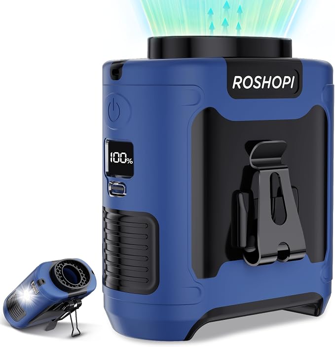 AI Portable Fan Rechargeable -10000mAh, 40H Work Time with 5 Speeds 16000RPM Strong Airflow, Personal Waist Fan with Flashlight for Clip On Belt, Neck, Desk, Outdoor Indoor Jobsite Camping Travel by Unknown