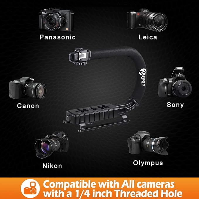 Zeadio Video Handheld Stabilizer, Triple Cold-Shoe Handle Grip with Smartphone Holder、360° Ball Head Mount, Compatible with All Camera Sport Camera DSLR Smartphone - Image 5