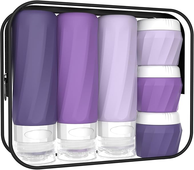 6Pcs Travel Bottles for Toiletries, Silicone Travel Size Containers Set | TSA Approved BPA-FREE Silicone Leak Proof Refillable Bottles and Jars, Women & Men Airplane Cruise Essentials Kit (PURPLE) by YIIMER